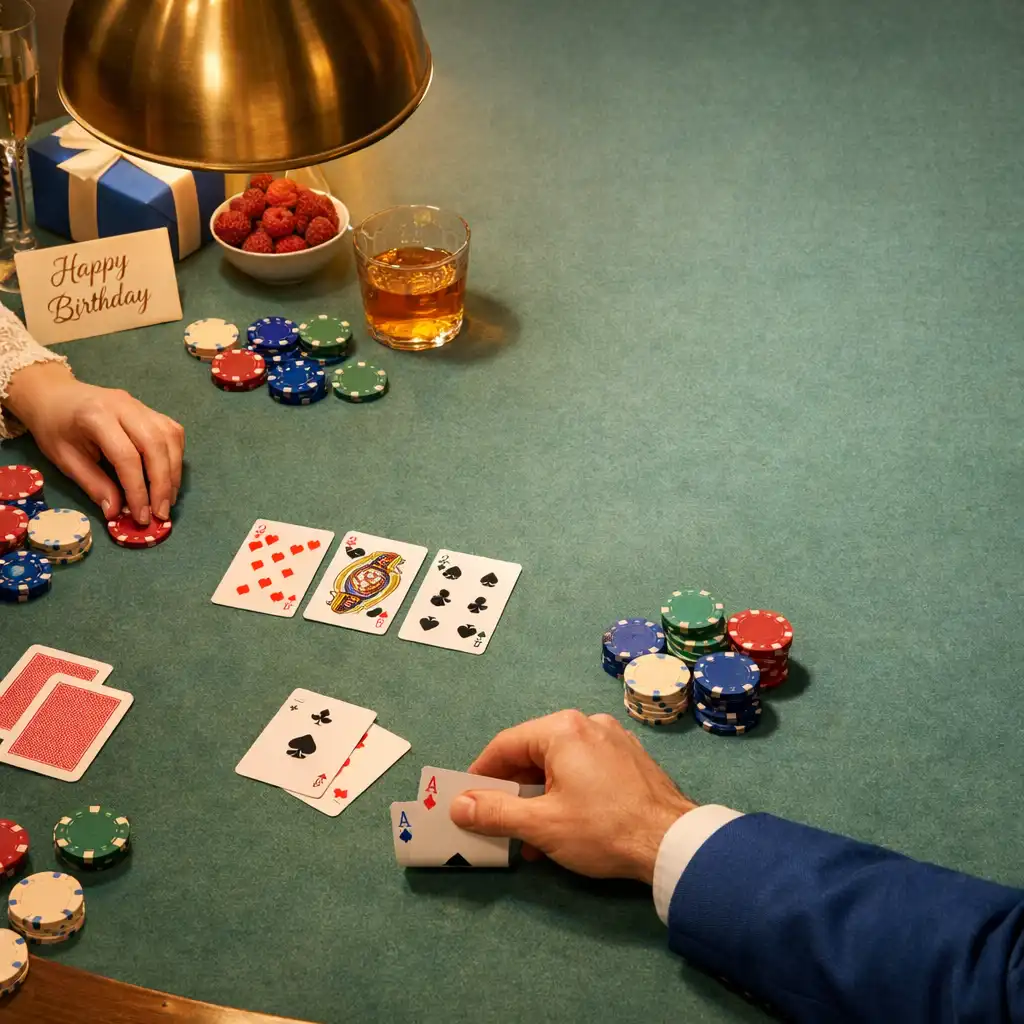 Table de poker conviviale avec cartes et jetons