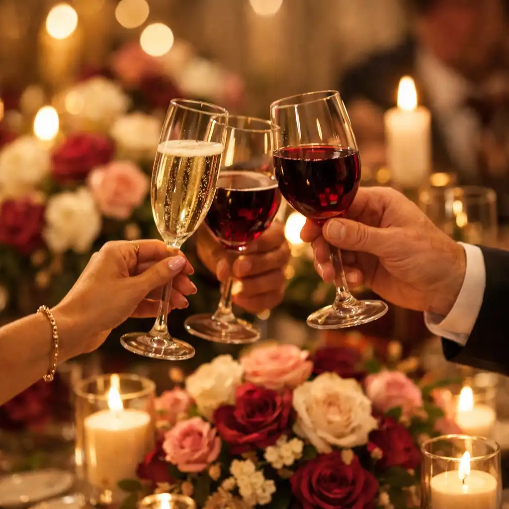 Invités élégants portant un toast lors d'une célébration privée intime