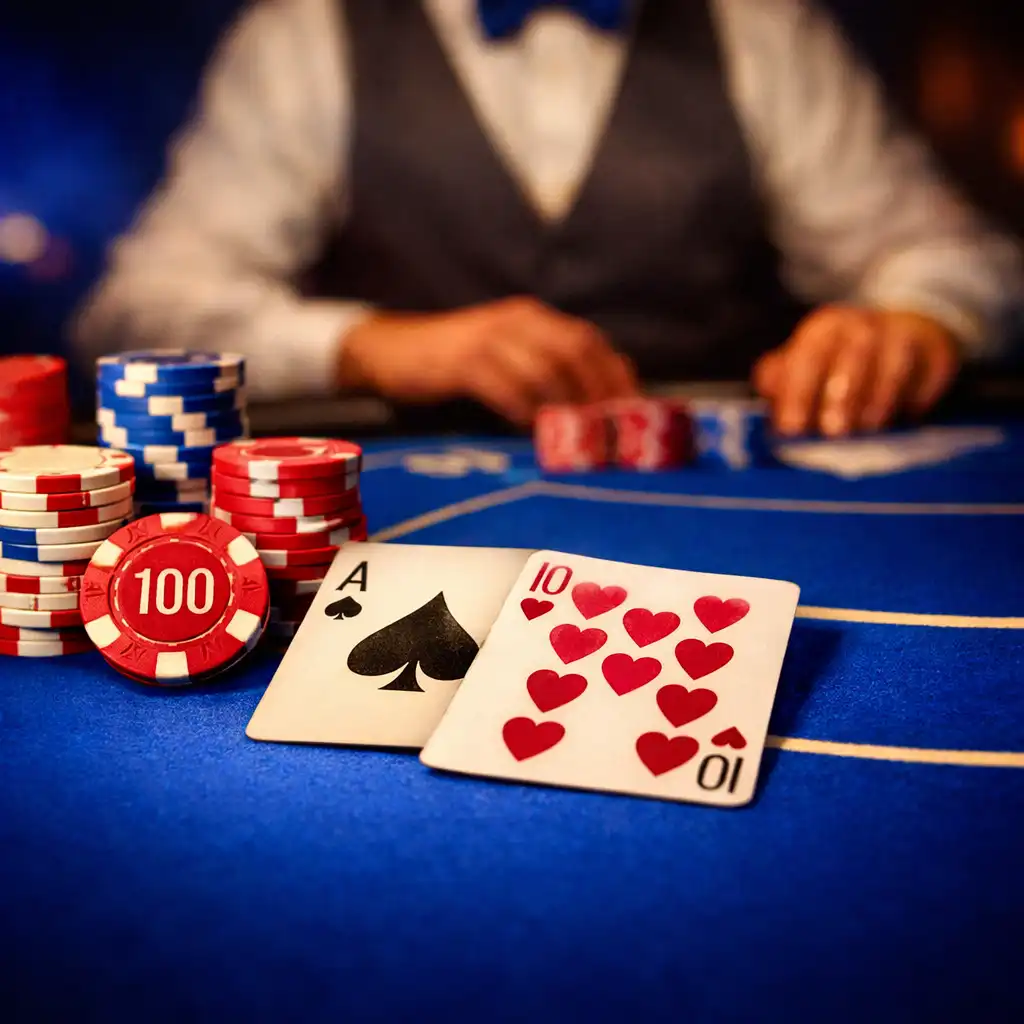 Table de poker professionnelle avec cartes et jetons lors d'une soirée thématique