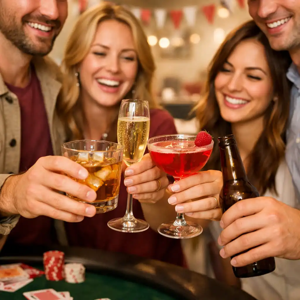 Équipe de collègues trinquant à la fin d'un tournoi de poker
